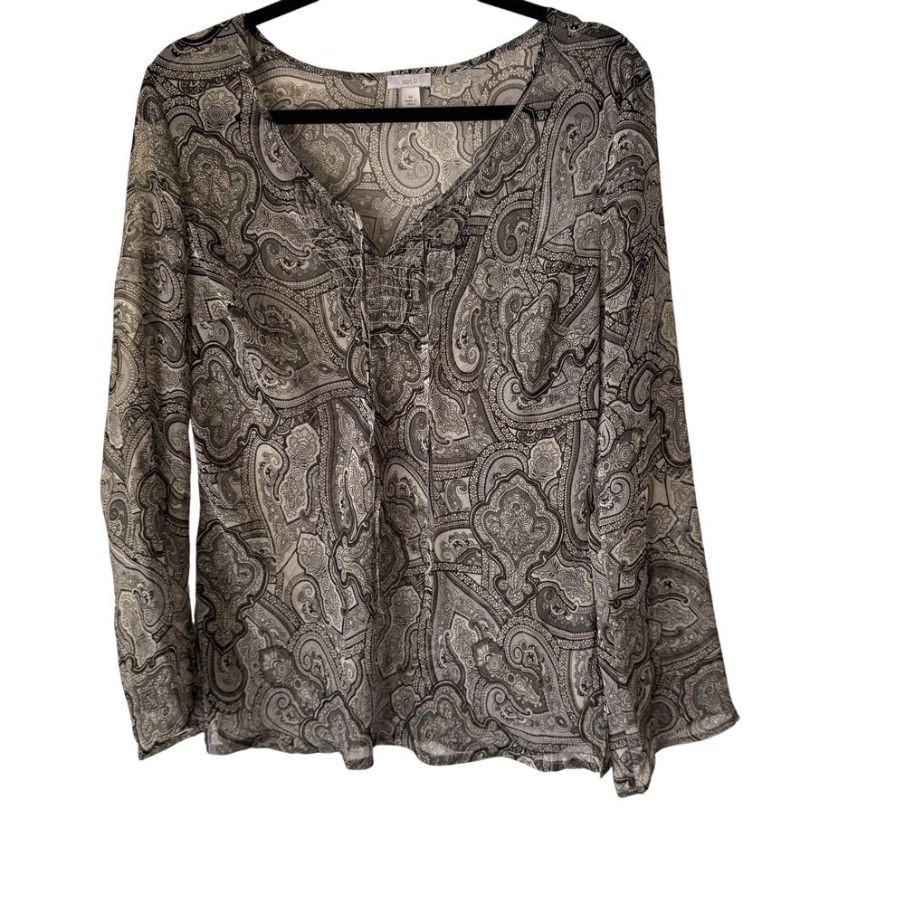 Apt. 9 Blouse Y2k Medium Gray Paisley Sheer Long Sleeve Top Whimsigoth Witchy